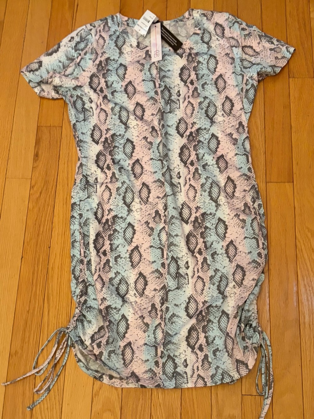 2LIV teal and pink Snakeskin-Print Mini Dress